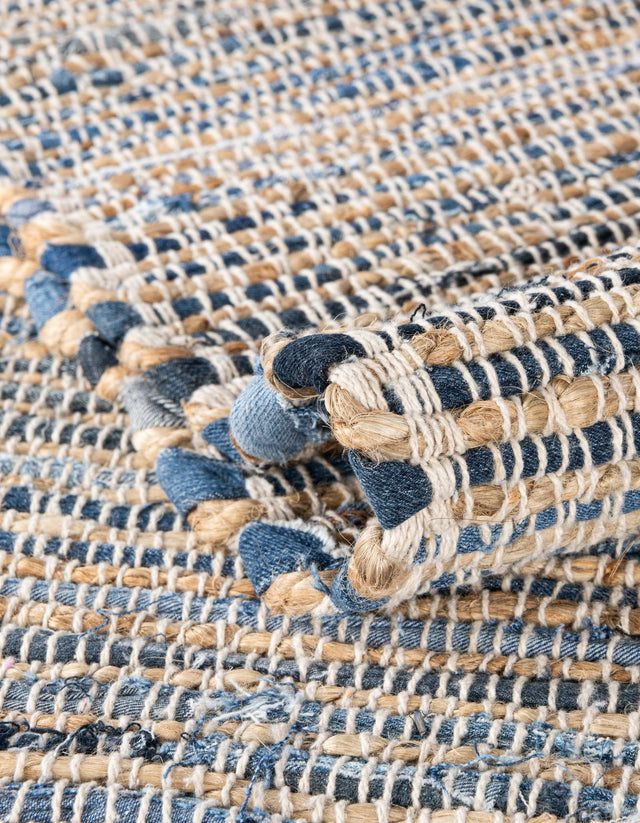 Blue 7' 1 x 7' 1 Chindi Jute Square Area Rug Interior Design Home Decor Carpet Mat for Sale at Rug Engine