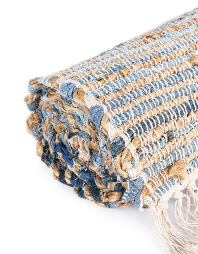 Blue 7' 1 x 7' 1 Chindi Jute Square Area Rug Interior Design Home Decor Carpet Mat for Sale at Rug Engine