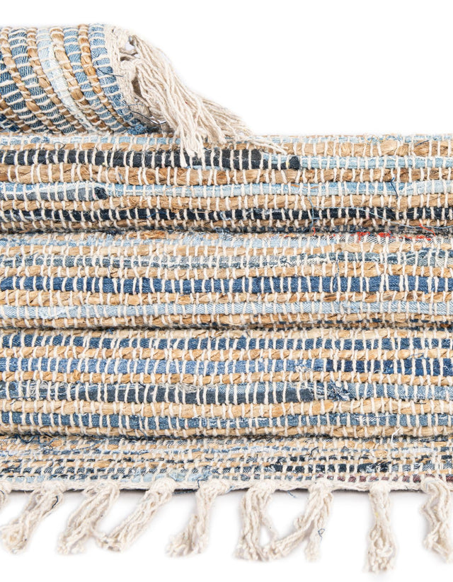Blue 7' 1 x 7' 1 Chindi Jute Square Area Rug Interior Design Home Decor Carpet Mat for Sale at Rug Engine