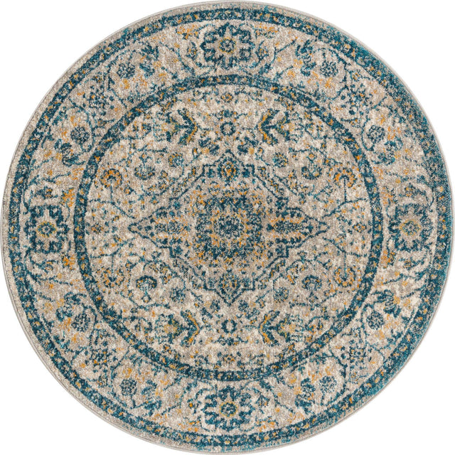 Light Gray 3' 11 x 3' 11 Lola Round Area Rug Polypropylene With Jute Backing Traditional Pattern Easy Clean Carpet for Home Interior Design for Sale at Rug Engine