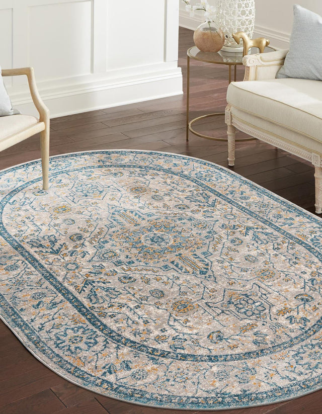 Light Gray 5' 3 x 8' Lola Oval Area Rug Polypropylene With Jute Backing Traditional Pattern Easy Clean Carpet for Home Interior Design for Sale at Rug Engine