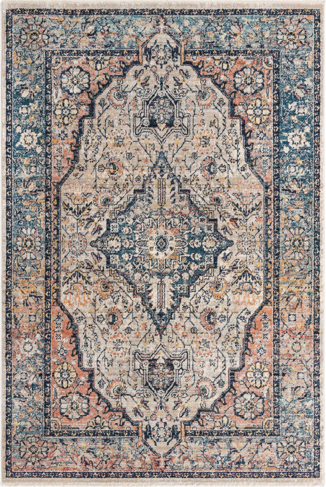 Blue 5' 3 x 8' Lola Rectangle Area Rug Polypropylene With Jute Backing Traditional Pattern Easy Clean Carpet for Home Interior Design for Sale at Rug Engine