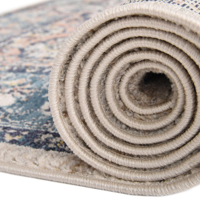 Blue 5' 2 x 5' 2 Lola Round Area Rug Polypropylene With Jute Backing Traditional Pattern Easy Clean Carpet for Home Interior Design for Sale at Rug Engine
