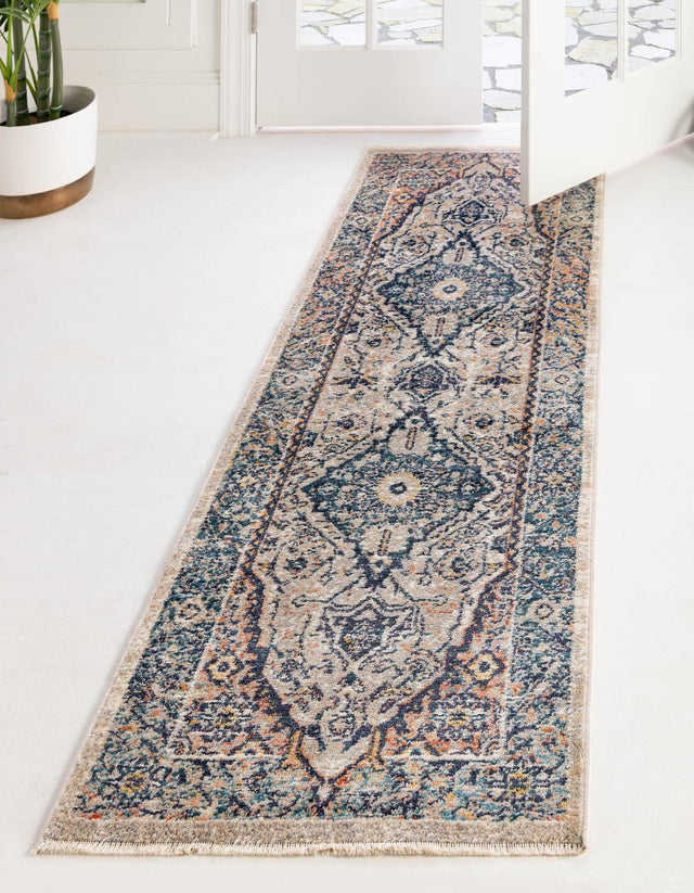 Blue 2' x 5' 11 Lola Runner Area Rug Polypropylene With Jute Backing Traditional Pattern Easy Clean Carpet for Home Interior Design for Sale at Rug Engine