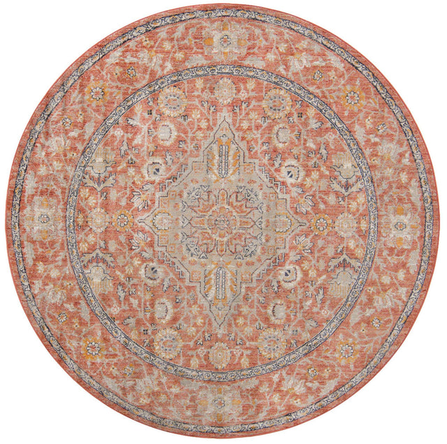 Brick Red 7' 10 x 7' 10 Lola Round Area Rug Polypropylene With Jute Backing Traditional Pattern Easy Clean Carpet for Home Interior Design for Sale at Rug Engine
