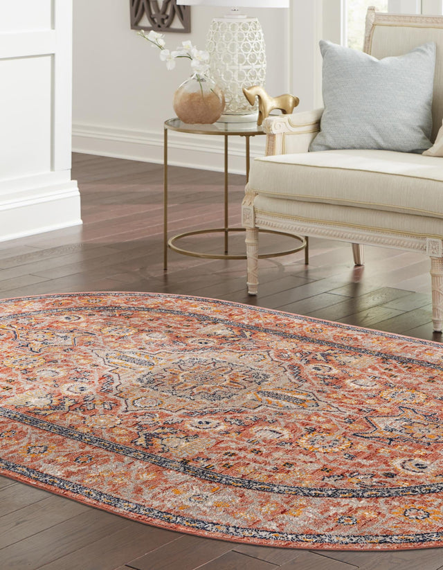 Brick Red 3' 11 x 5' 11 Lola Oval Area Rug Polypropylene With Jute Backing Traditional Pattern Easy Clean Carpet for Home Interior Design for Sale at Rug Engine