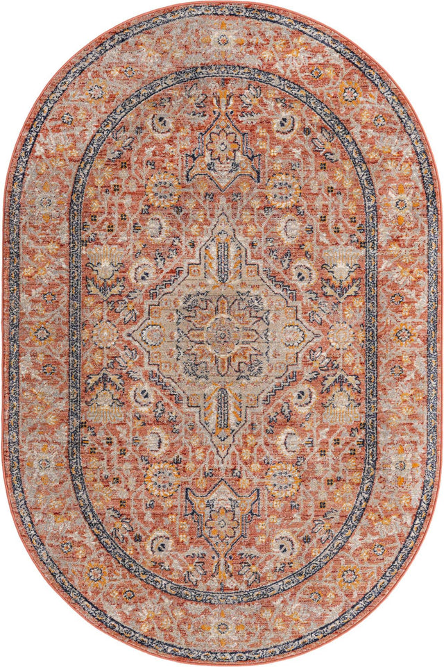Brick Red 5' 3 x 8' Lola Oval Area Rug Polypropylene With Jute Backing Traditional Pattern Easy Clean Carpet for Home Interior Design for Sale at Rug Engine