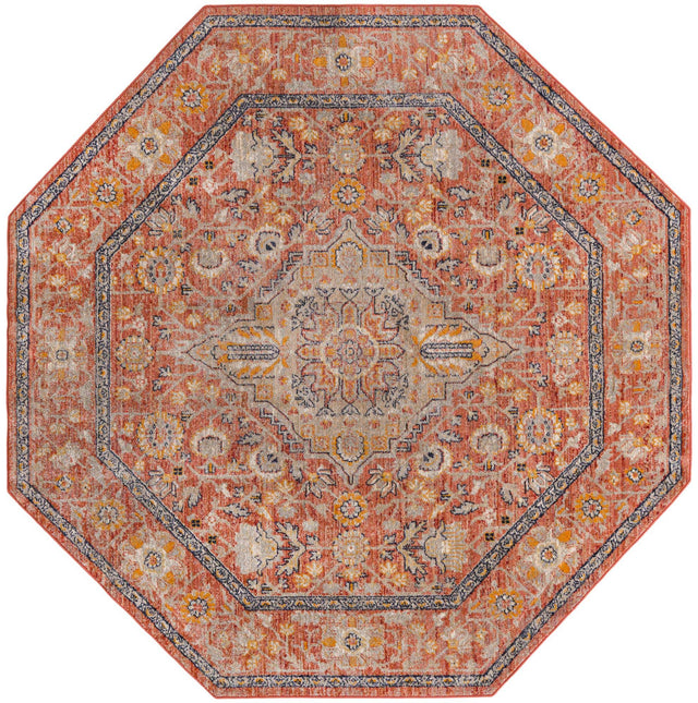 Brick Red 7' 10 x 7' 10 Lola Octagon Area Rug Polypropylene With Jute Backing Traditional Pattern Easy Clean Carpet for Home Interior Design for Sale at Rug Engine