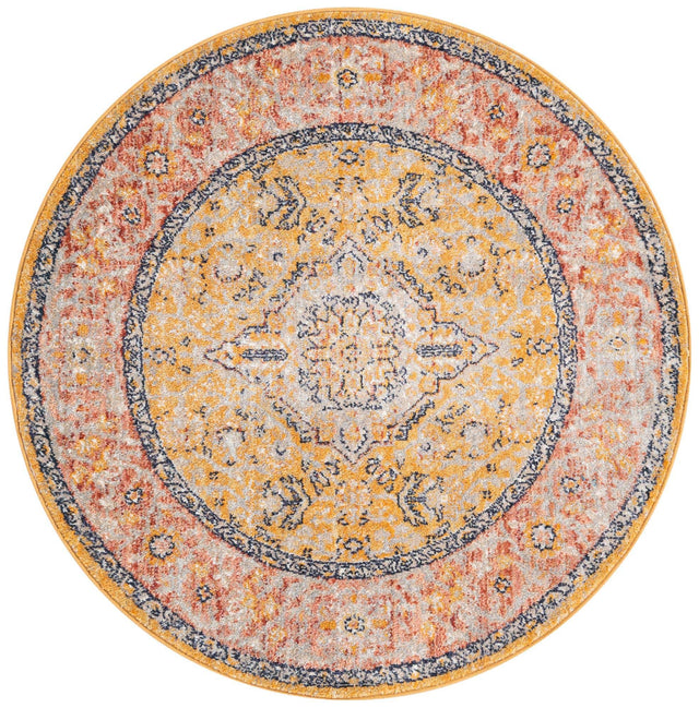Yellow 3' 11 x 3' 11 Lola Round Area Rug Polypropylene With Jute Backing Traditional Pattern Easy Clean Carpet for Home Interior Design for Sale at Rug Engine