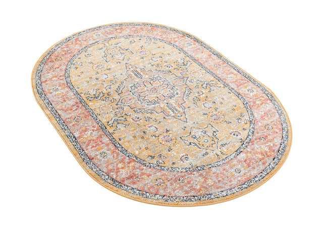 Yellow 3' 11 x 5' 11 Lola Oval Area Rug Polypropylene With Jute Backing Traditional Pattern Easy Clean Carpet for Home Interior Design for Sale at Rug Engine
