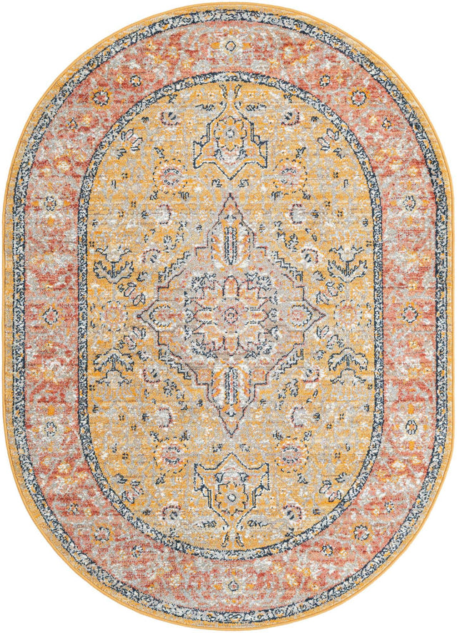 Yellow 3' 11 x 5' 11 Lola Oval Area Rug Polypropylene With Jute Backing Traditional Pattern Easy Clean Carpet for Home Interior Design for Sale at Rug Engine