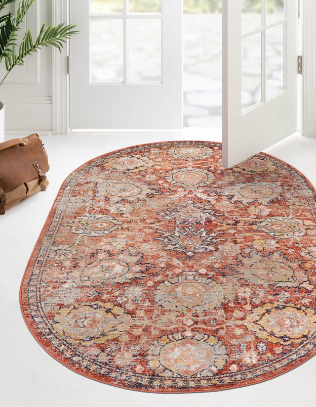 Brick Red 3' 11 x 5' 11 Lola Oval Area Rug Polypropylene With Jute Backing Traditional Pattern Easy Clean Carpet for Home Interior Design for Sale at Rug Engine