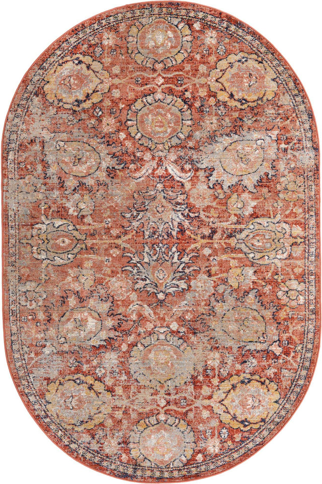 Brick Red 5' 3 x 8' Lola Oval Area Rug Polypropylene With Jute Backing Traditional Pattern Easy Clean Carpet for Home Interior Design for Sale at Rug Engine