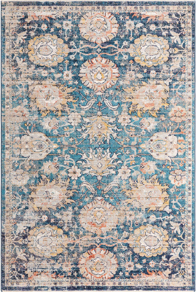 Blue 5' 3 x 8' Lola Rectangle Area Rug Polypropylene With Jute Backing Traditional Pattern Easy Clean Carpet for Home Interior Design for Sale at Rug Engine