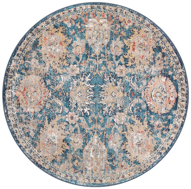 Blue 3' 11 x 3' 11 Lola Round Area Rug Polypropylene With Jute Backing Traditional Pattern Easy Clean Carpet for Home Interior Design for Sale at Rug Engine