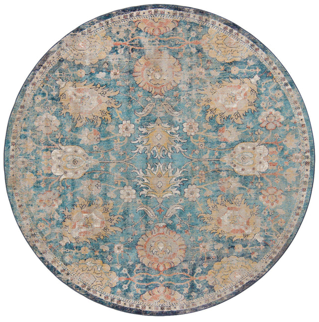 Blue 7' 10 x 7' 10 Lola Round Area Rug Polypropylene With Jute Backing Traditional Pattern Easy Clean Carpet for Home Interior Design for Sale at Rug Engine