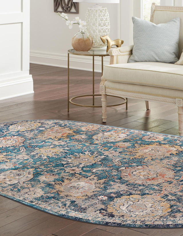 Blue 7' 10 x 10' 2 Lola Oval Area Rug Polypropylene With Jute Backing Traditional Pattern Easy Clean Carpet for Home Interior Design for Sale at Rug Engine