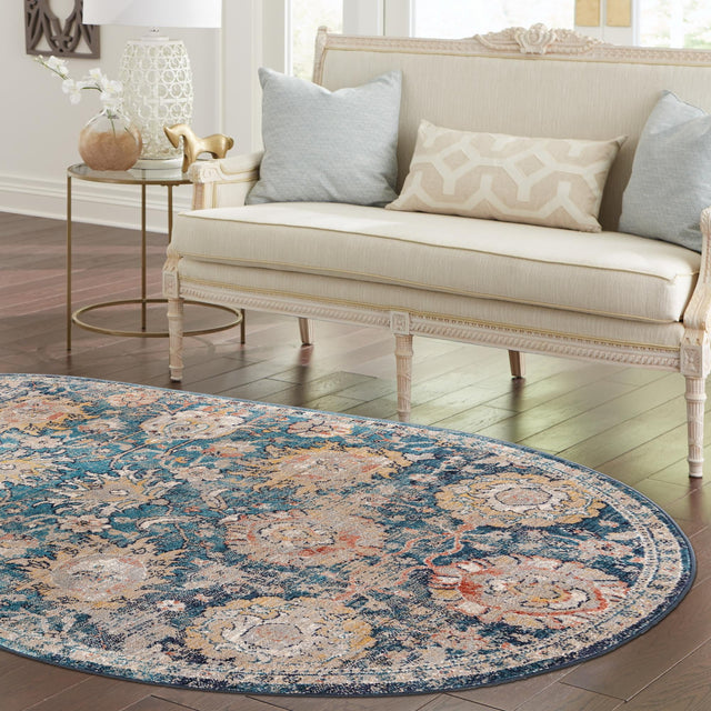 Blue 3' 11 x 5' 11 Lola Oval Area Rug Polypropylene With Jute Backing Traditional Pattern Easy Clean Carpet for Home Interior Design for Sale at Rug Engine