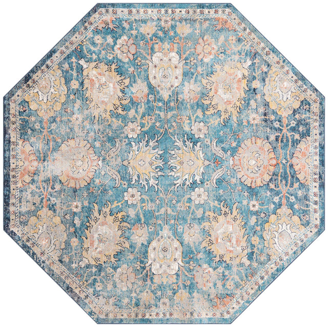 Blue 7' 10 x 7' 10 Lola Octagon Area Rug Polypropylene With Jute Backing Traditional Pattern Easy Clean Carpet for Home Interior Design for Sale at Rug Engine
