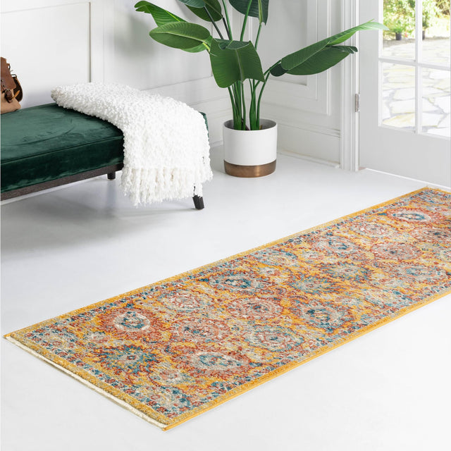 Yellow 2' x 5' 11 Lola Runner Area Rug Polypropylene With Jute Backing Traditional Pattern Easy Clean Carpet for Home Interior Design for Sale at Rug Engine