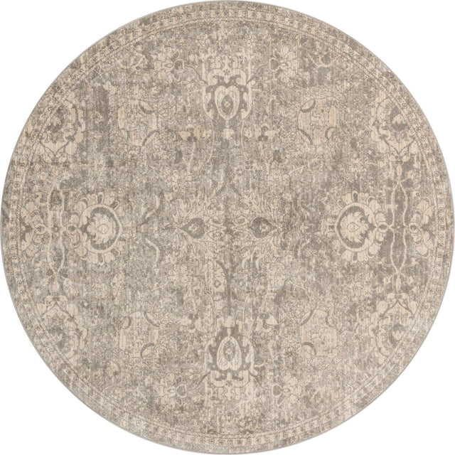 Gray 7' 10 x 7' 10 Lola Round Area Rug Polypropylene With Jute Backing Traditional Pattern Easy Clean Carpet for Home Interior Design for Sale at Rug Engine