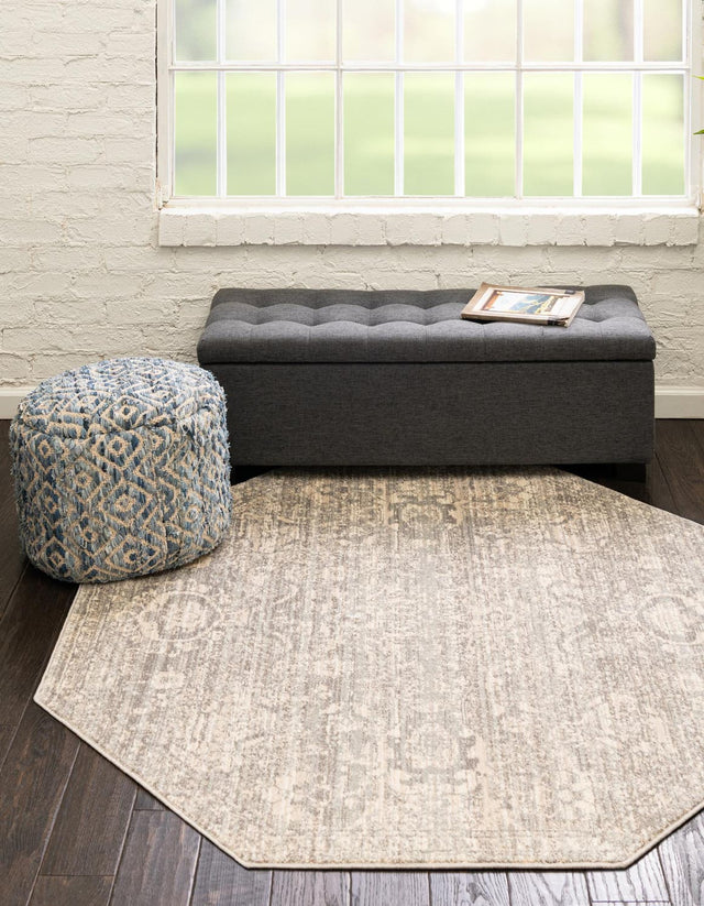 Gray 7' 10 x 7' 10 Lola Octagon Area Rug Polypropylene With Jute Backing Traditional Pattern Easy Clean Carpet for Home Interior Design for Sale at Rug Engine