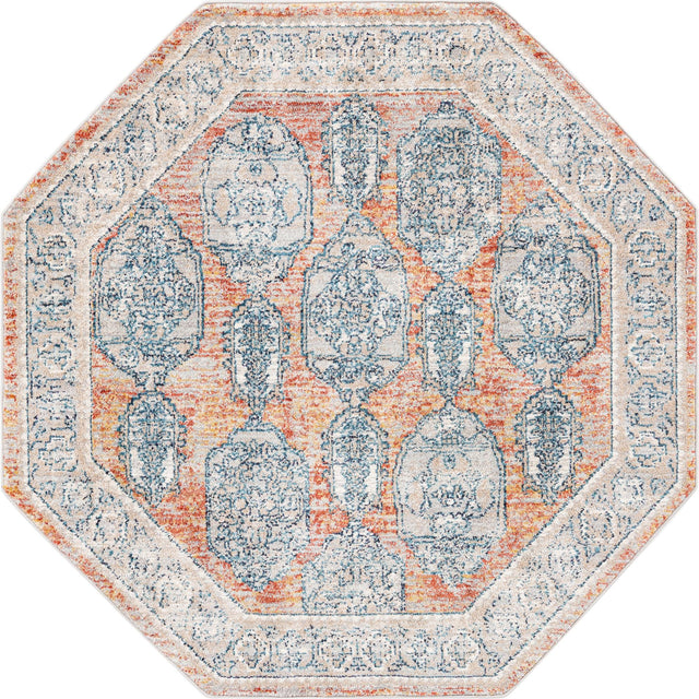 Brick Red 5' x 5' Lola Octagon Area Rug Polypropylene With Jute Backing Traditional Pattern Easy Clean Carpet for Home Interior Design for Sale at Rug Engine