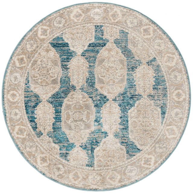 Blue 3' 11 x 3' 11 Lola Round Area Rug Polypropylene With Jute Backing Traditional Pattern Easy Clean Carpet for Home Interior Design for Sale at Rug Engine