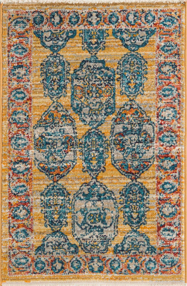Yellow 2' x 3' Lola Rectangle Area Rug Polypropylene With Jute Backing Traditional Pattern Easy Clean Carpet for Home Interior Design for Sale at Rug Engine