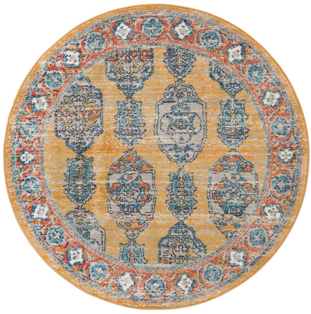 Yellow 3' 11 x 3' 11 Lola Round Area Rug Polypropylene With Jute Backing Traditional Pattern Easy Clean Carpet for Home Interior Design for Sale at Rug Engine