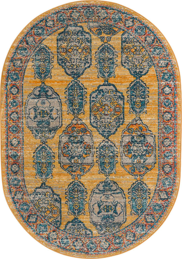 Yellow 3' 11 x 5' 11 Lola Oval Area Rug Polypropylene With Jute Backing Traditional Pattern Easy Clean Carpet for Home Interior Design for Sale at Rug Engine