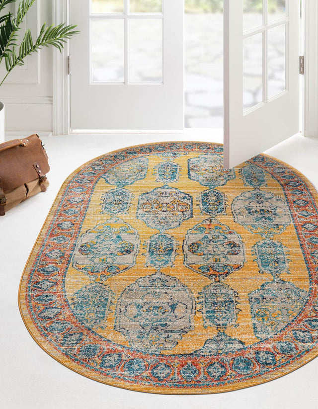 Yellow 7' 10 x 10' 2 Lola Oval Area Rug Polypropylene With Jute Backing Traditional Pattern Easy Clean Carpet for Home Interior Design for Sale at Rug Engine
