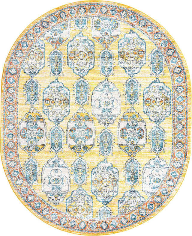 Yellow 7' 10 x 10' 2 Lola Oval Area Rug Polypropylene With Jute Backing Traditional Pattern Easy Clean Carpet for Home Interior Design for Sale at Rug Engine