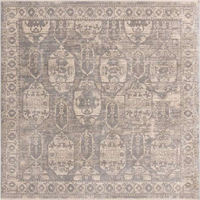 Gray 7' 10 x 7' 10 Lola Square Area Rug Polypropylene With Jute Backing Traditional Pattern Easy Clean Carpet for Home Interior Design for Sale at Rug Engine