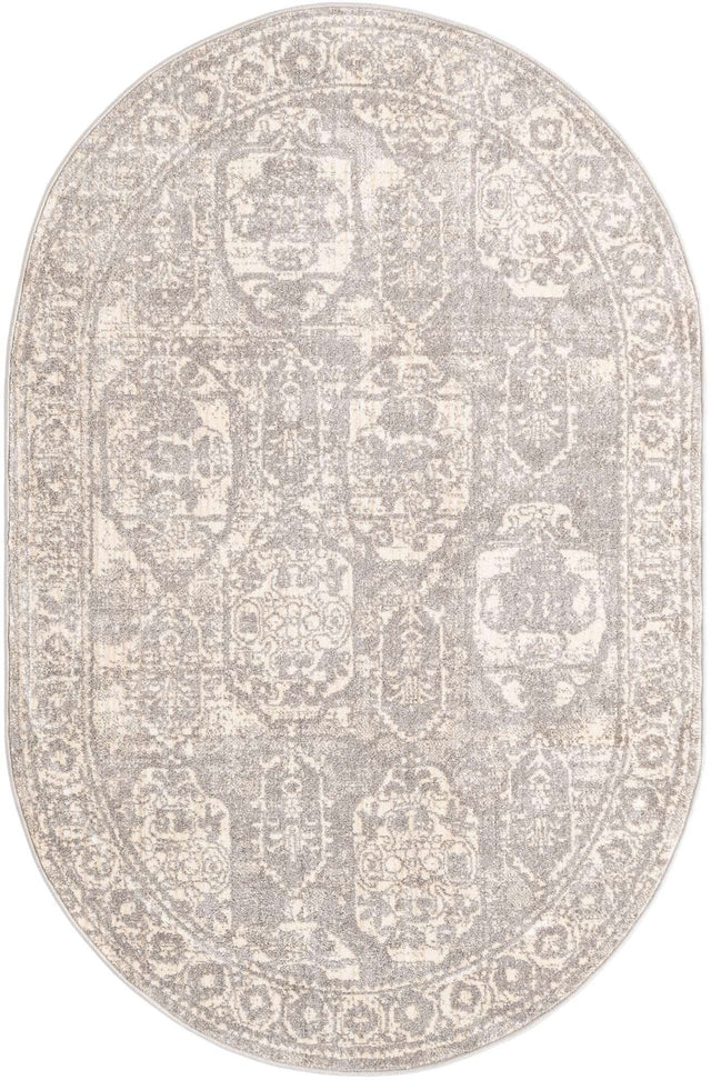 Gray 3' 11 x 5' 11 Lola Oval Area Rug Polypropylene With Jute Backing Traditional Pattern Easy Clean Carpet for Home Interior Design for Sale at Rug Engine