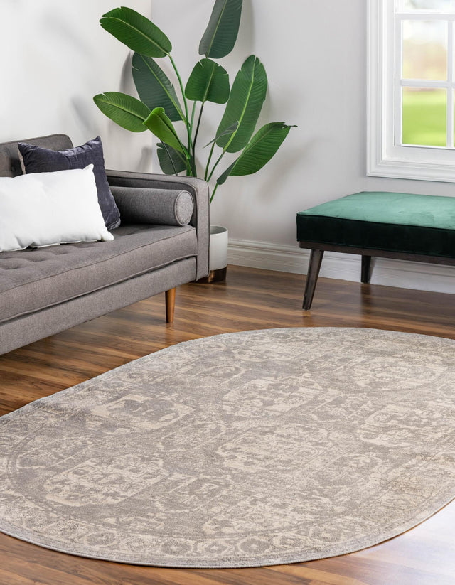 Gray 5' 3 x 8' Lola Oval Area Rug Polypropylene With Jute Backing Traditional Pattern Easy Clean Carpet for Home Interior Design for Sale at Rug Engine