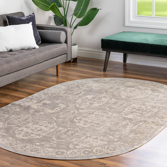 Gray 5' 3 x 8' Lola Oval Area Rug Polypropylene With Jute Backing Traditional Pattern Easy Clean Carpet for Home Interior Design for Sale at Rug Engine