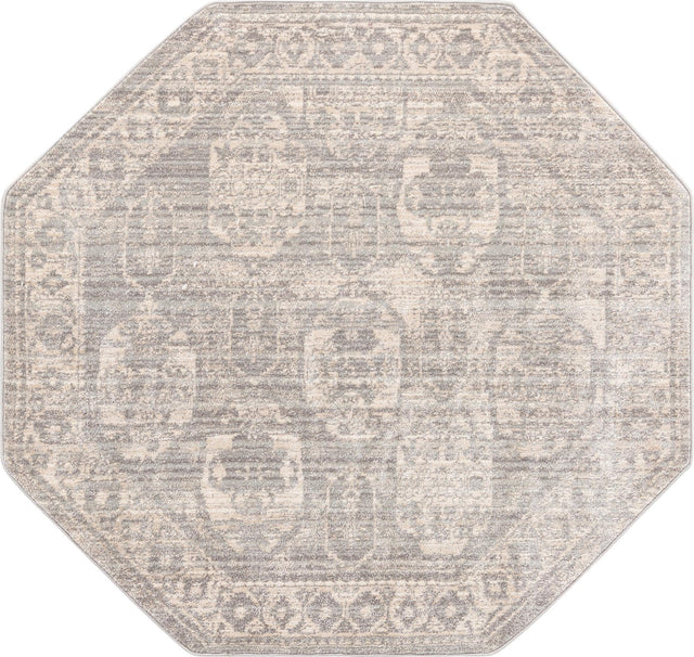 Gray 5' x 5' Lola Octagon Area Rug Polypropylene With Jute Backing Traditional Pattern Easy Clean Carpet for Home Interior Design for Sale at Rug Engine