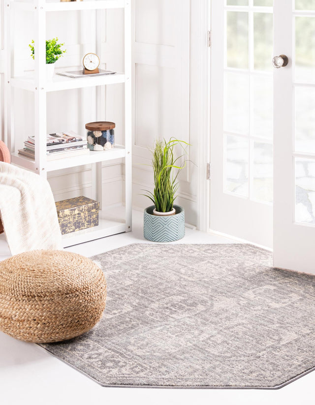 Gray 3' 11 x 3' 11 Lola Octagon Area Rug Polypropylene With Jute Backing Traditional Pattern Easy Clean Carpet for Home Interior Design for Sale at Rug Engine