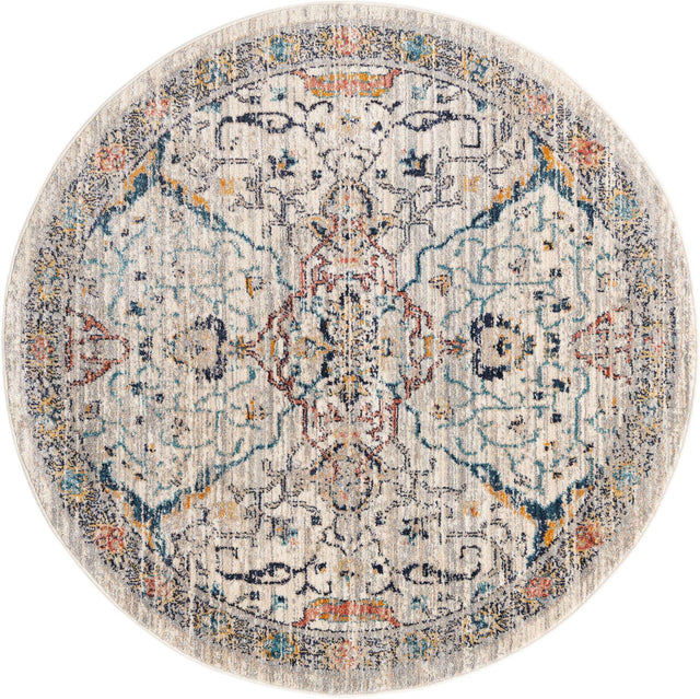 Ivory 5' 2 x 5' 2 Lola Round Area Rug Polypropylene With Jute Backing Traditional Pattern Easy Clean Carpet for Home Interior Design for Sale at Rug Engine
