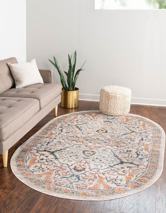 Ivory 3' 11 x 5' 11 Lola Oval Area Rug Polypropylene With Jute Backing Traditional Pattern Easy Clean Carpet for Home Interior Design for Sale at Rug Engine