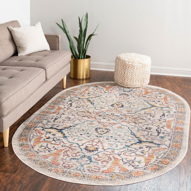 Ivory 3' 11 x 5' 11 Lola Oval Area Rug Polypropylene With Jute Backing Traditional Pattern Easy Clean Carpet for Home Interior Design for Sale at Rug Engine