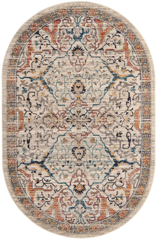 Ivory 5' 3 x 8' Lola Oval Area Rug Polypropylene With Jute Backing Traditional Pattern Easy Clean Carpet for Home Interior Design for Sale at Rug Engine