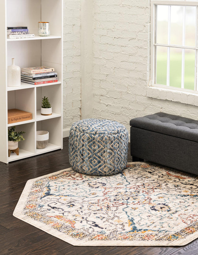 Ivory 5' x 5' Lola Octagon Area Rug Polypropylene With Jute Backing Traditional Pattern Easy Clean Carpet for Home Interior Design for Sale at Rug Engine