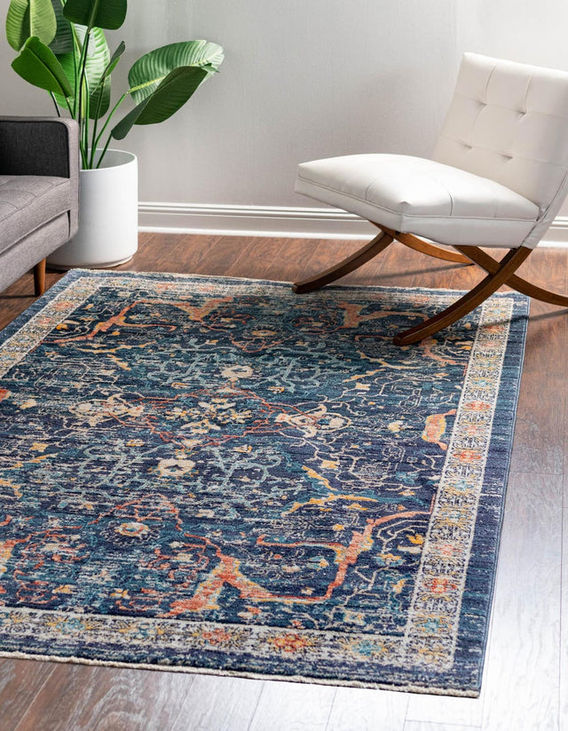 Navy Blue 3' 11 x 5' 11 Lola Rectangle Area Rug Polypropylene With Jute Backing Traditional Pattern Easy Clean Carpet for Home Interior Design for Sale at Rug Engine