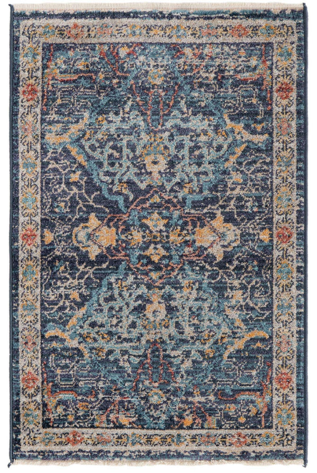 Navy Blue 2' 2 x 3' 1 Lola Rectangle Area Rug Polypropylene With Jute Backing Traditional Pattern Easy Clean Carpet for Home Interior Design for Sale at Rug Engine