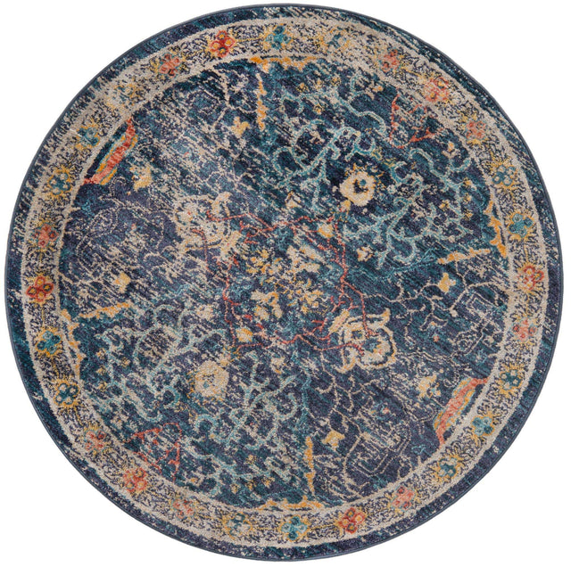 Navy Blue 3' 11 x 3' 11 Lola Round Area Rug Polypropylene With Jute Backing Traditional Pattern Easy Clean Carpet for Home Interior Design for Sale at Rug Engine
