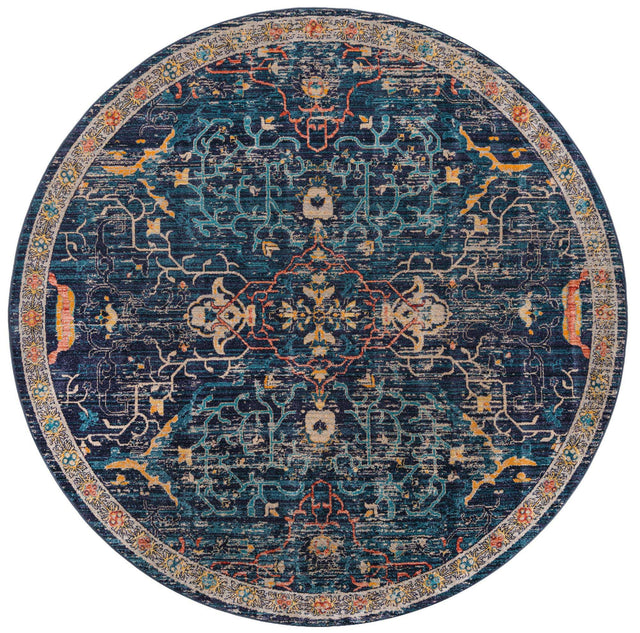 Navy Blue 7' 10 x 7' 10 Lola Round Area Rug Polypropylene With Jute Backing Traditional Pattern Easy Clean Carpet for Home Interior Design for Sale at Rug Engine
