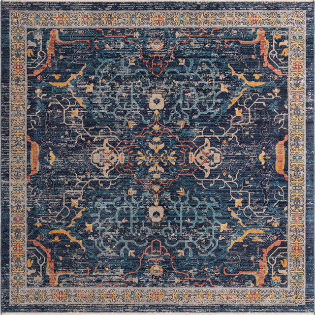 Navy Blue 7' 10 x 7' 10 Lola Square Area Rug Polypropylene With Jute Backing Traditional Pattern Easy Clean Carpet for Home Interior Design for Sale at Rug Engine