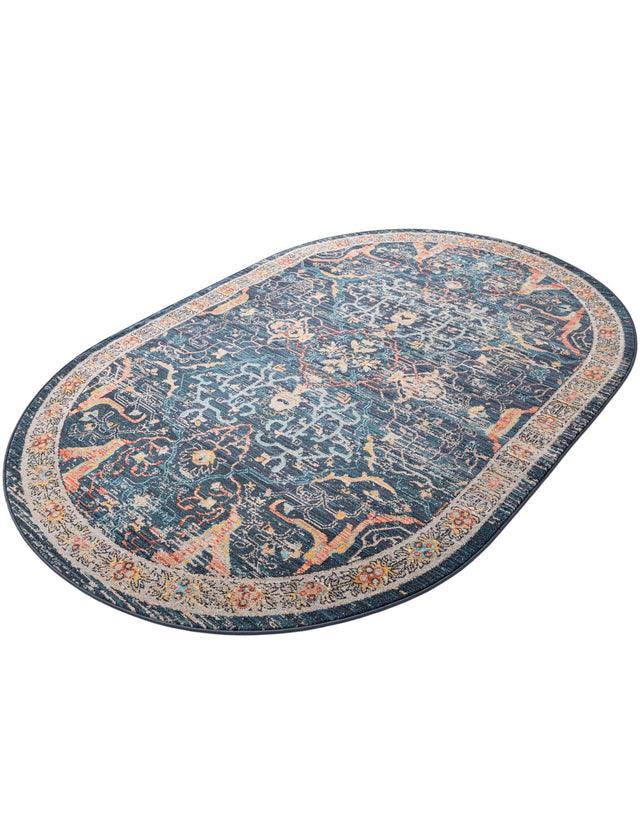 Navy Blue 5' 3 x 8' Lola Oval Area Rug Polypropylene With Jute Backing Traditional Pattern Easy Clean Carpet for Home Interior Design for Sale at Rug Engine
